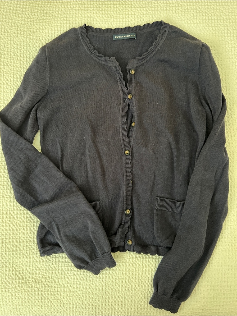 Brandy Melville Ruffle-Edge Button Cardigan (Navy Blue)